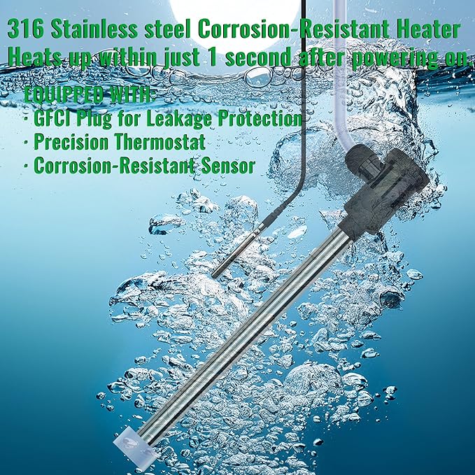 2000W Immersion Water Heater for Bathtub & Above Ground Pool – Portable Fully Submersible Electric Heater with Temp Control & GFCI for Inflatable Pool, Baptismal pool, bucket & Hot Tub
