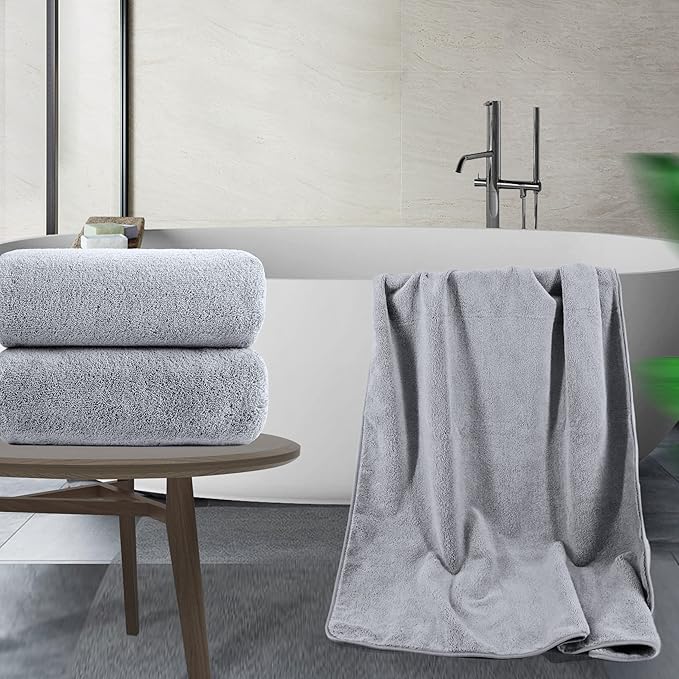 POLYTE Quick Dry Lint Free Microfiber Bath Sheet, 35 x 70 in, Pack of 2 (Gray)