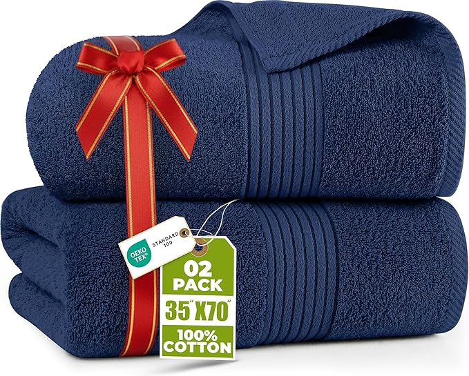 Utopia Towels Extra Large Bath Sheets 2 Pack, 35 by 70 Inches,100% Cotton Highly Absorbent & Quick Dry Bath Towel for Adults, Super Soft Towel, Navy