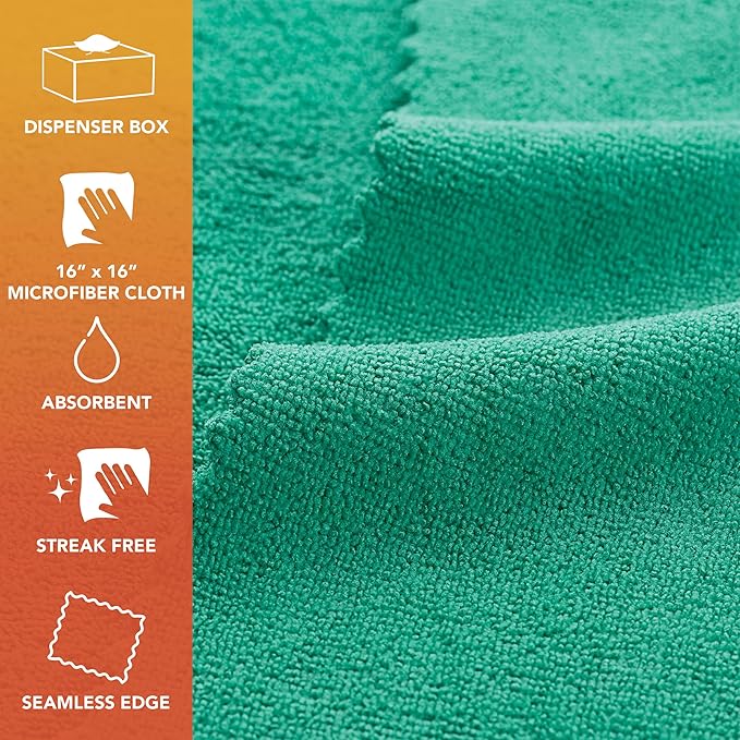Arkwright Smart Rags in Box - (Pack of 50) Lint Free, Large Microfiber Cleaning Cloth, Scratch & Streak-Free, Dispensable Wash Towels for Cars, Kitchen, and Window Glass, Green