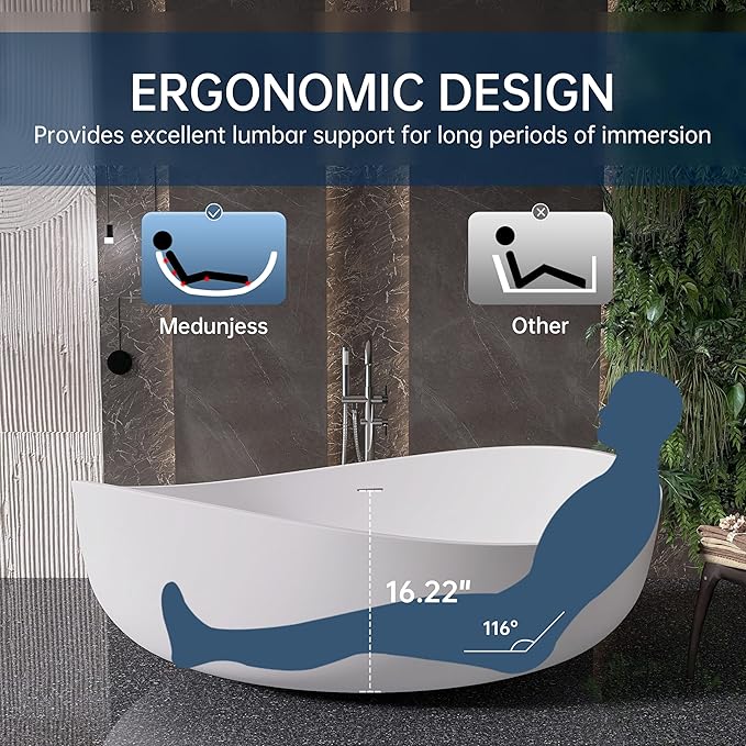 Stone Resin Freestanding Bathtub 71", Elegant Oval Shape Soaking Tub, Solid Surface Stand Alone Bathtub with Drain & Integrated Slotted Overflow Matte White AMMG015-1800