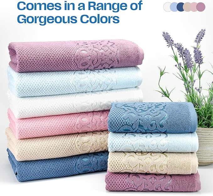 EastNBlue Lara Premium Bath Towel Set 6 Piece - Soft & Highly Absorbent Bathroom Towel Set, 100% Luxury Turkish Cotton, Flannel Bath Towels, 1 Bath Towel, 1 Hand Towel, 4 Washcloths - Damson