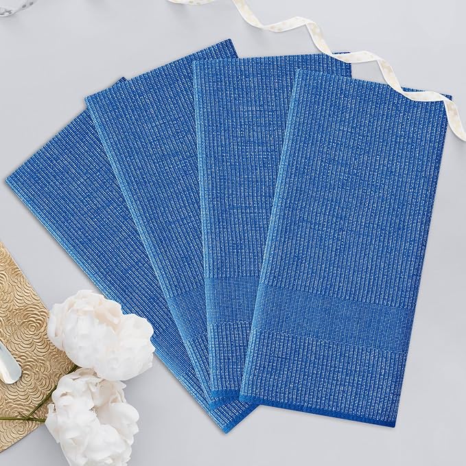 Homaxy Premium Kitchen Towels(18”x 28”, 8 Pack), Large Cotton Kitchen Hand Towels, Flat and Terry Dish Towels, 380 GSM Highly Absorbent Tea Towel Set with Hanging Loop, Blueberry