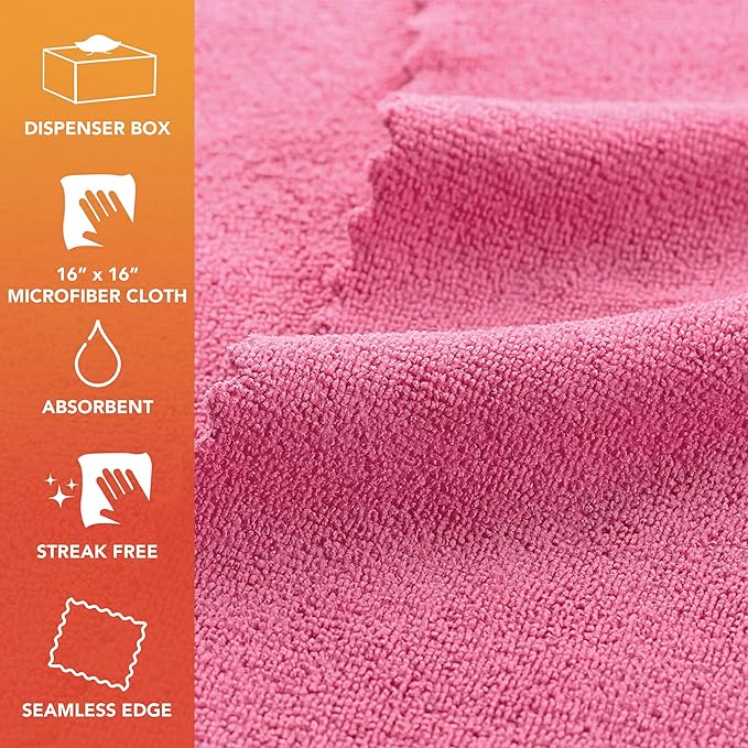 Arkwright Smart Rags in Box - (Bulk Case of 400) Lint Free, Large Microfiber Cleaning Cloth, Scratch & Streak-Free, Dispensable Wash Towels for Cars, Kitchen, and Window Glass, 16 x 16 in, Pink
