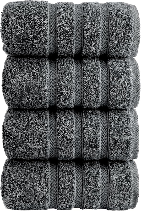 HALLEY Turkish 4 Pack Premium Hand Towels (4 Pieces) 650 GSM Highly Absorbent Super Soft 100% Cotton - 4 Hand Towels (Darkgray)