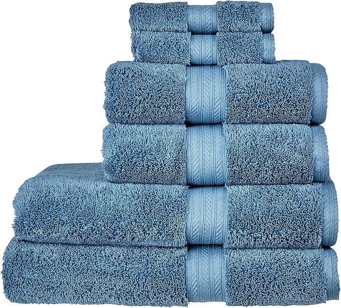 Christy Renaissance 6 Piece Towel Set | Denim Blue | 100% Egyptian Cotton | Luxuriously Soft and Super Absorbent | 675 GSM | 2 Bath Towels 2 Hand Towels 2 Face Cloths