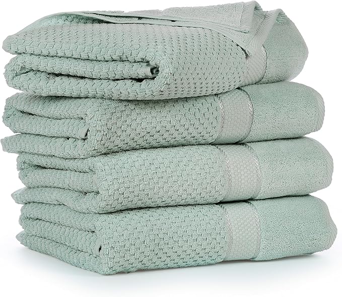 Ample Decor Bath Towels for Bathroom Set of 4 100% Cotton Popcorn Textured - Mint Green- 30 X 54 Inch