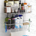 Simple Houseware Bathroom Adhesive Wall Mount Large Shower Caddy w/Hooks, Chrome, 2 Pack