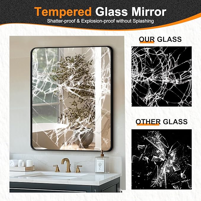 Delma Bathroom Vanity Mirror, Black Framed Bathroom Mirror for Over Sink, High-Definition Bathroom Mirror, Versatile Bathroom Vanity Mirror, Hangs Horizontally or Vertically(30x24, Black)