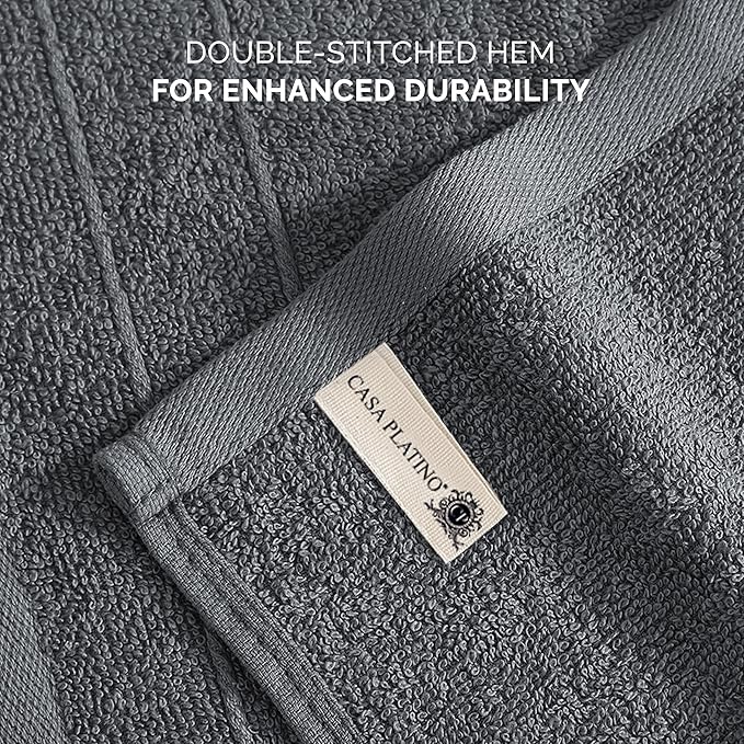 Casa Platino Wash Cloths Set of 24- Spa & Salon Quality - 100% Ring Spun Cotton Face Towels - Soft & Ultra Absorbent Washcloths for Body, Beauty, Home, Gym - Fingertip Towels - 13"x13", Cool Grey