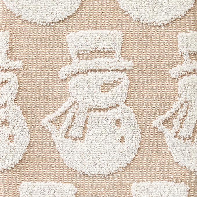 SKL Home Christmas/Winter Snowman Jacquard 100% Cotton Reversible 2pc Hand Towel Set, Soft & Absorbent, Decorative for Bath/Kitchen/Bar & Gift, Tan