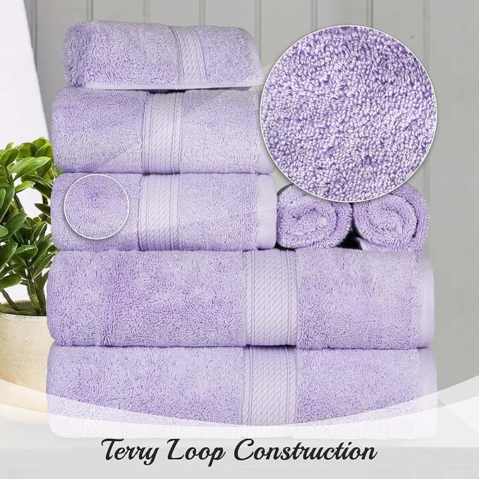 Superior Egyptian Cotton Pile Hand Towel Set of 4, Ultra Soft Luxury Towels, Thick Plush Essentials, Absorbent Heavyweight, Guest Bath, Hotel, Spa, Home Bathroom, Shower Basics, Purple