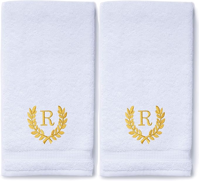 Decorative and Monogrammed Hand Towels for Bathroom Kitchen Makeup | Personalized Gift for Wedding-Bridal | Roman Font Custom Luxury Turkish Towel | Spa Collection, Oversized, 16 X 30 Inch, Set of 2