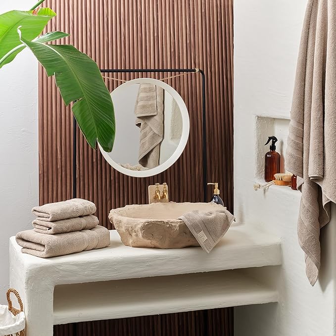 SOFE H&L | Olea Luxury Cotton Turkish Bath Towels Set of 4 Sand | Premium, Soft, Durable, Absorbent | Hotel Quality Plush Towels and Thick Towel Sets