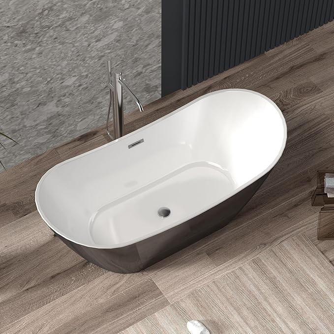 67 in Acrylic Freestanding Bathtub, Contemporary Stand Alone Tub,Black Soaking Tub, Oval Bathtub with Chrome Overflow and Drain, CUPC Certified