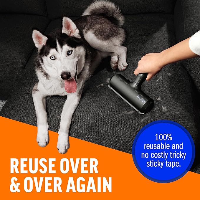 ChomChom Roller Pet Hair Remover – Original Size Reusable Lint Roller for Cat & Dog Hair on Furniture, Couch, Carpet, Car, Rugs & Bedding – Portable, Eco-Friendly (Black)