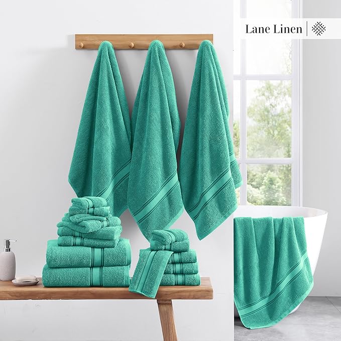 LANE LINEN Towels for Bathroom – 12 Pack, 100% Cotton, Zero Twist, 4 Bath, 4 Hand Towel & 4 Wash Cloths, Highly Absorbent, Luxury Hotel & Spa Quality, Machine Washable – Teal