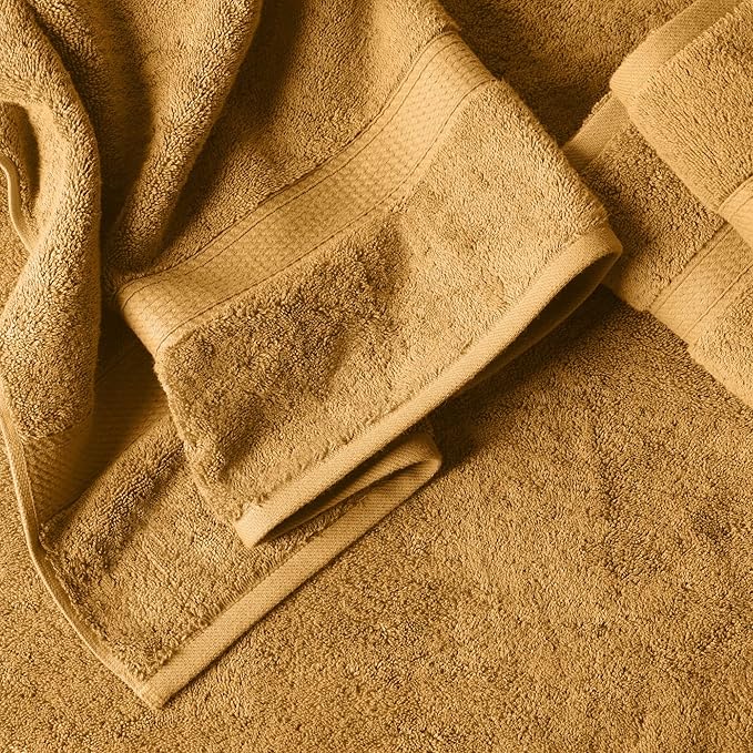 Superior Egyptian Cotton Pile 3-Piece Towel Set, Includes 1 Bath, 1 Hand, 1 Face Towel/Washcloth, Heavyweight, Ultra Soft Luxury Towels, Thick Plush Essentials, Guest Bath, Spa, Hotel Bathroom, Gold