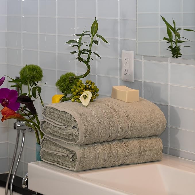Mosobam Luxury Turkish Towels Set of 2 Bath Sheets 35X70 Seagrass Green 700 GSM Bamboo Viscose & Aegean Turkish Combed Cotton
