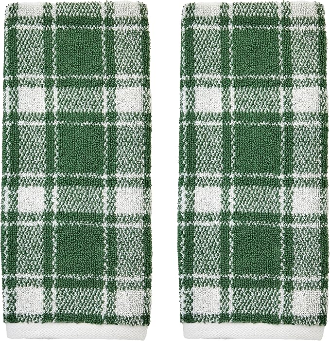 SKL Home Buffalo Plaid 100% Cotton Jacquard 2pc Hand Towel Set, Reversible, Soft & Absorbent, Fall/Christmas/Winter/Everyday, Decorative for Bath/Kitchen/Bar & Gift, Spruce