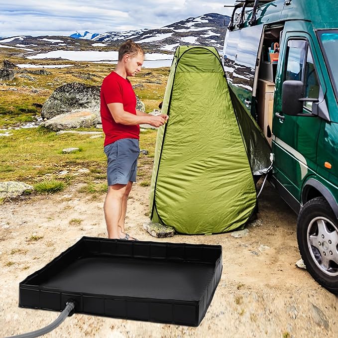 MABOZOO Foldable Shower Base, 41" x 41" x 5" Portable Shower Pan with drain pipe Collapsible Shower Basin Shower Tent Awning Base for Indoor & Outdoor. Patent Pending