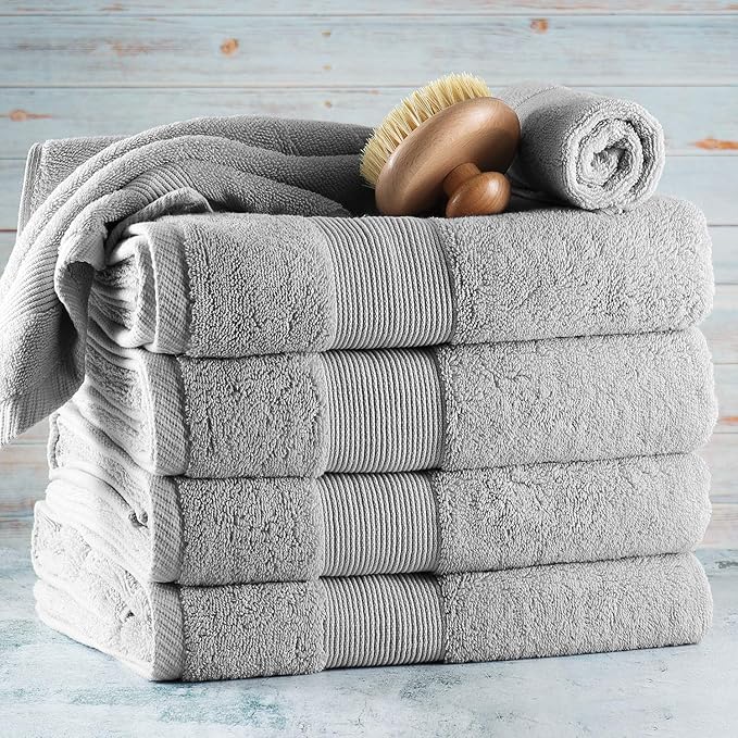 Hearth & Harbor Bath Towels for Bathroom - 100% Ring Spun Cotton Luxury Bathroom Towels - Ultra Soft & Highly Absorbent, Bath Towels Set of 6 - Silver Gray