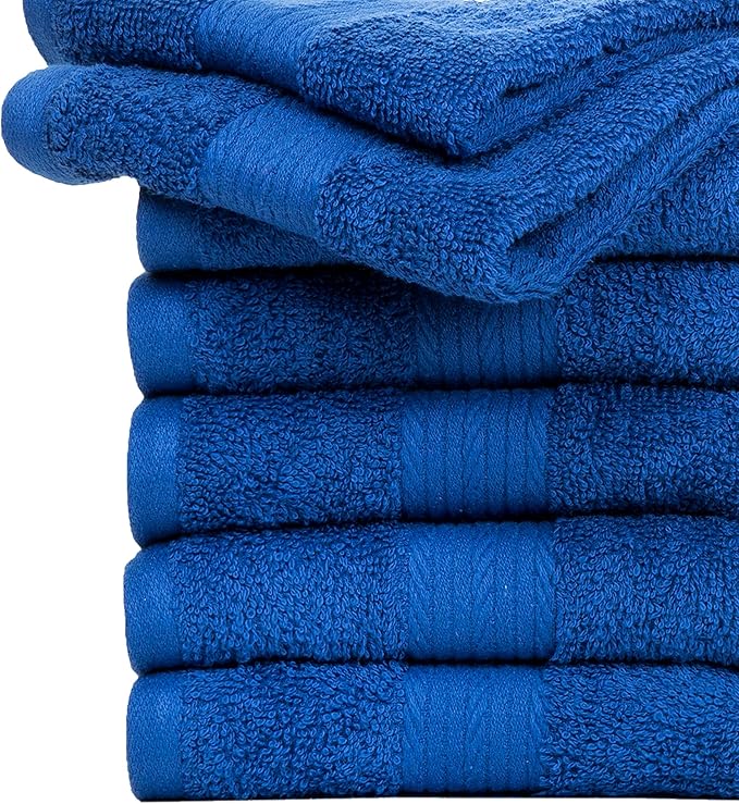 Ample Decor Wash Cloths Set of 50 12 X 12 Inch 100% Cotton 600 GSM, Soft Absorbent, Machine Washable Face Towels, Oeko Tex Certified Reusable Fingertip Towels for Bathroom, Hotel, Gym,Spa-Navy Blue