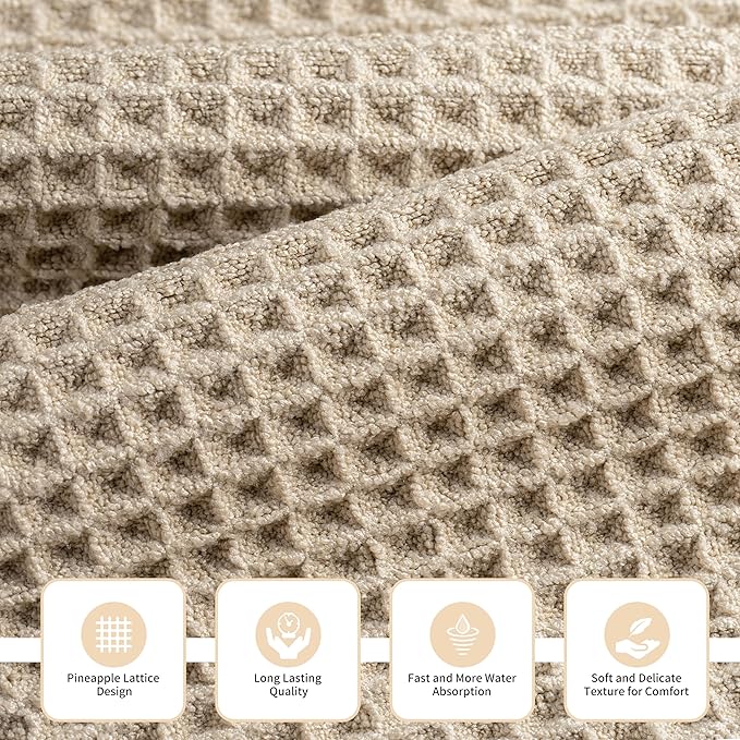 New Microfiber Waffle Bath Towels, 3 Pieces, Oversized, Soft, Absorbent, Fast Drying, Lint Free, Includes Bath, Face and Hand Towels