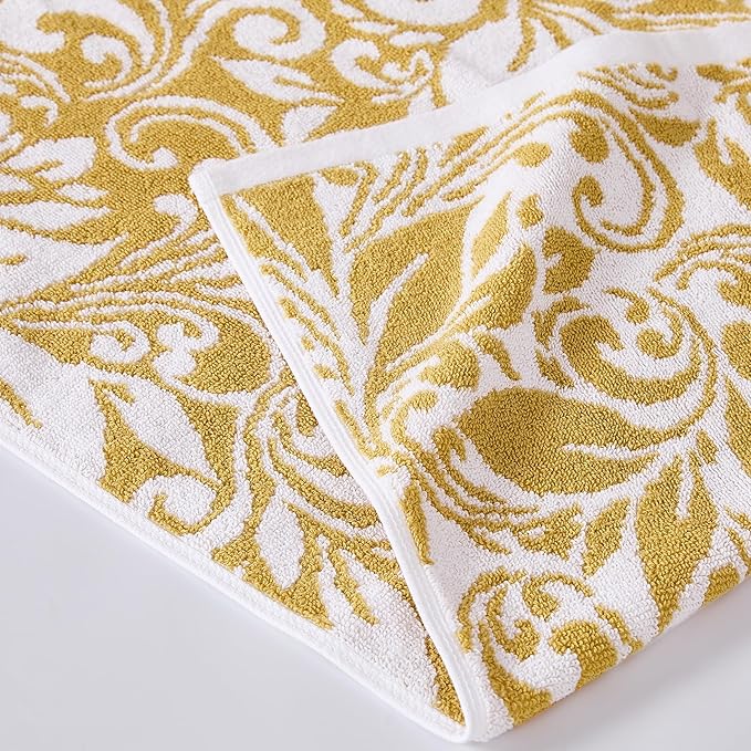Modern Threads Trefoil Filigree 6-Piece 100% Cotton Towel Set – Reversible Yarn Dyed Jacquard – Includes 2 Bath Towels, 2 Hand Towels, 2 Washcloths – Absorbent, Quick Dry, Soft & Durable – Gold