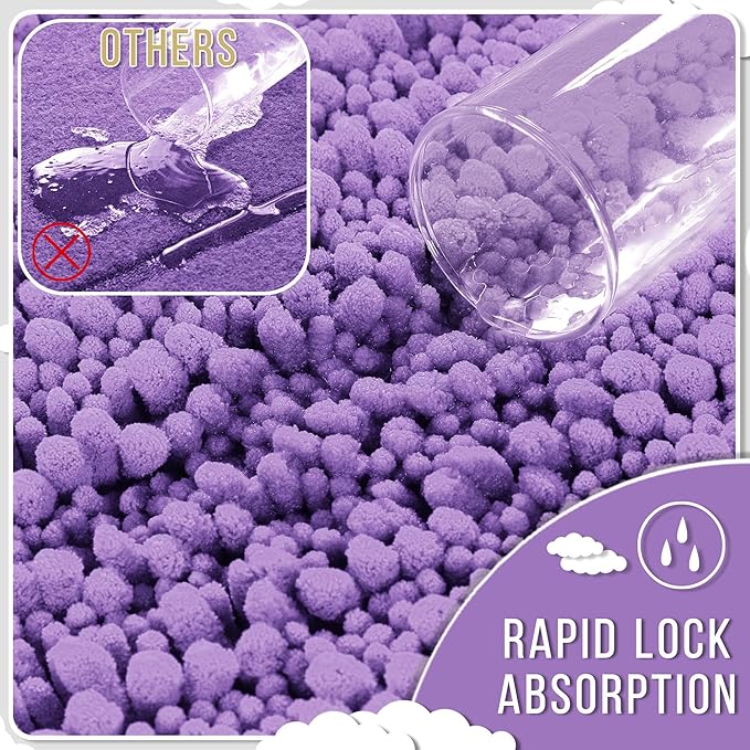 Yimobra Large Bathroom Rugs Non Slip Washable 36x24 Inch - Ultra Soft Absorbent Chenille Bath Mat, Quick Dry Shaggy Floor Carpet for Tub Shower, Lavender Home Decor Accessories