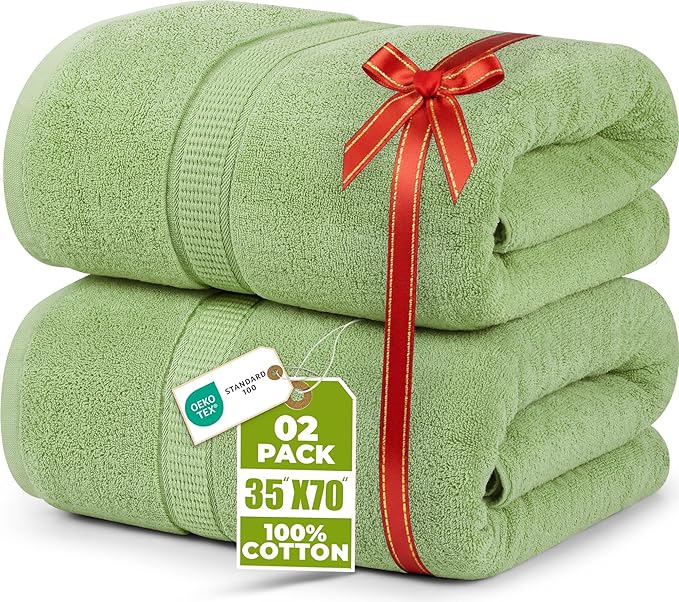 Utopia Towels Luxurious Jumbo Bath Sheet 2 Piece, 600 GSM, 35 by 70 Inches, 100% Ring Spun Cotton, Highly Absorbent and Quick Dry Extra Large Bath Towel, Super Soft Towel, Sage Green