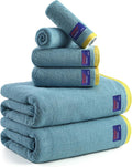 REDKISS 6 Pack Cotton Towel Set with Luxury Embellished Border, 600 GSM Ultra Soft & Highly Absorbent Bath Towels Set with 2 Bath, 2 Hand, 2 Washcloths for Bathroom, Gym, Spa, Hotel, Sky Blue