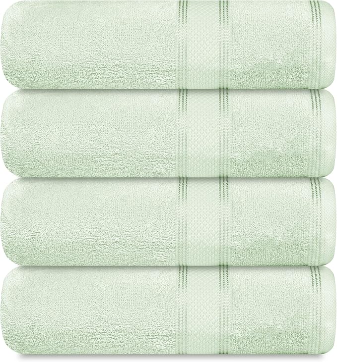 Casa Lino Light Sage Green Bath Towels Set of 4 (54" x 27") - Large Bathroom Towel Set - 100% Cotton Towels for Bathroom - Highly Absorbent & Quick Dry Bath Towel Multipack - New Apartment Essentials