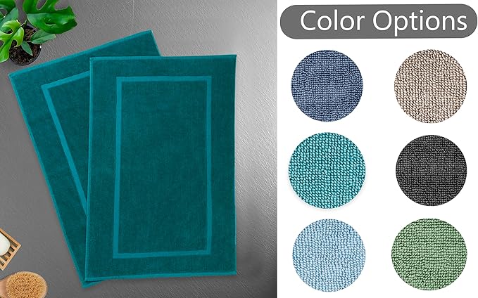 HILLFAIR-900 GSM-100% Ringspun Cotton Floor Towels mat- Hotel-Spa Tub-Shower Bathroom Floor mat Towels- 21 x 34 Inch - Terry Cotton Bath Mats, Machine Washable, Absorbent- 2 Peice Towel Set- Teal