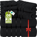 Utopia Towels 8 Piece Luxury Towel Set, 2 Bath, 2 Hand, and 4 Wash Cloths, 600 GSM Ring Spun Cotton, Highly Absorbent Viscose Stripe Towels, Ideal for Everyday use, Black