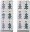 SKL Home Christmas/Winter Multi Trees 100% Cotton Premium 2-Piece Hand Towel Set, 500 GSM, Reversible Jacquard, Soft & Absorbent, Decorative for Bath/Kitchen/Bar, Multi