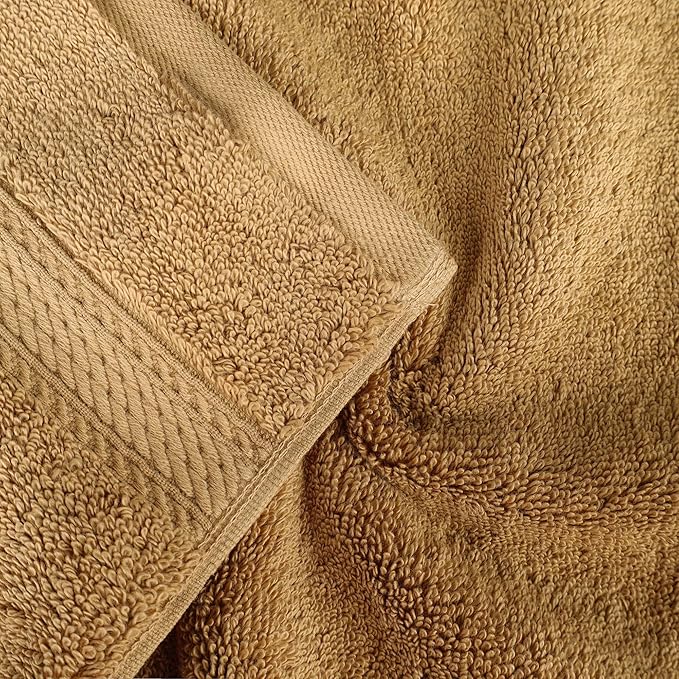 Superior Egyptian Cotton Pile 8 Piece Towel Set, Includes 2 Bath, 2 Hand, 4 Face Towels/Washcloths, Ultra Soft Luxury Towels, Thick Plush Essentials, Guest Bath, Spa, Hotel Bathroom, Toast