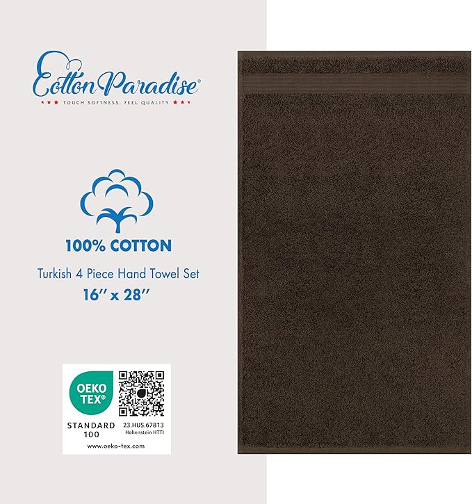 Cotton Paradise Hand Towels for Bathroom, 100% Cotton Turkish 4 Piece Hand Towel Set, Soft Absorbent Face Towels, Brown Hand Towels