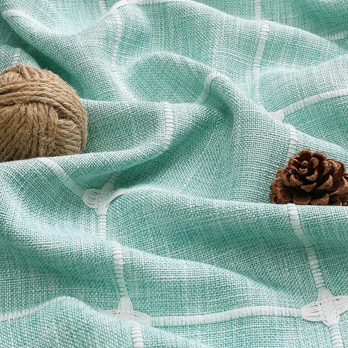 MitoVilla Teal Blue 72 x 78 Farmhouse Shower Curtain, Turquoise Boho 78 inch Long Polyester Linen Tassel Fabric Shower Curtain Set for Chic Cottagecore French Rustic Bathroom Decor