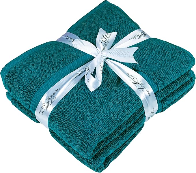 HILLFAIR-900 GSM-100% Ringspun Cotton Floor Towels mat- Hotel-Spa Tub-Shower Bathroom Floor mat Towels- 21 x 34 Inch - Terry Cotton Bath Mats, Machine Washable, Absorbent- 2 Peice Towel Set- Teal