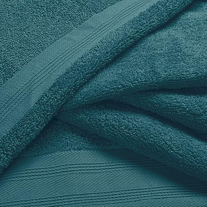 Ultra Soft 6 Pack Cotton Towel Set, Contains 2 Bath Towels 28x55 inch, 2 Hand Towels 16x24 inch & 2 Wash Coths 12x12 inch, Ideal Everyday use, Compact & Lightweight - Teal