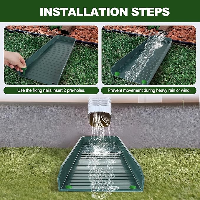 Gutter Downspout Splash Block,16.3"Drain Gutter Guard Diverter,Gutter Downspout Extensions for Water Drainage, Fixable Down Spout Drain Trays,Drainage to Protect House Foundations (2PC Green)