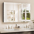 TETOTE 48 x 32 Bathroom Vanity Mirror Cabinet with Tempered Beveled Mirror Black Medicine Cabinet Aluminum Cabinet DTC Hinges, Stepless Adjustable Shelves, Recessed/Surface-Mounted