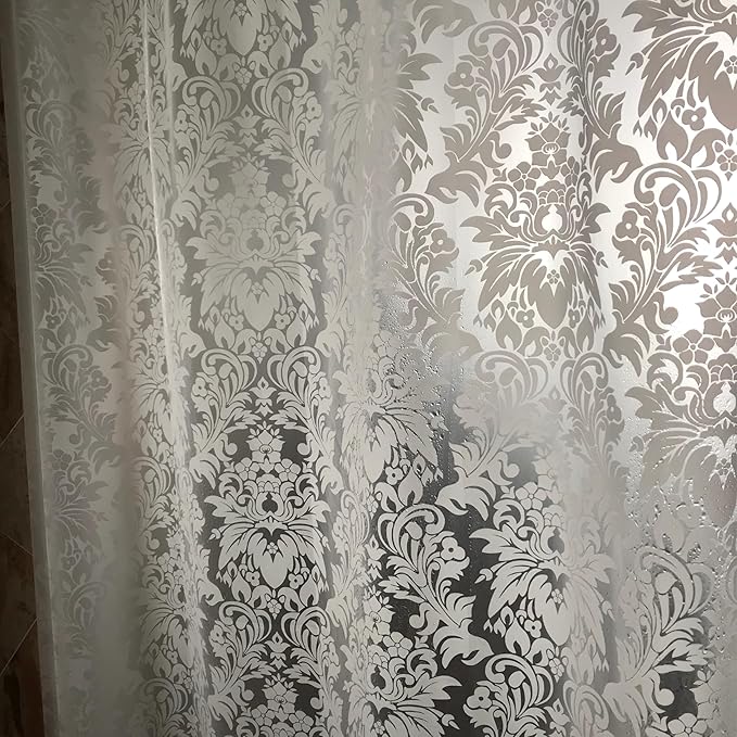 Clawfoot Tub Shower Curtain 180x60 Inch Damask Liner All Warp Around Extra Wide Heavy Duty Vinyl Bath Curtain for Clawfoot Bathroom PEVA Waterproof Liner 36 Metal Hooks Stand Up Tub
