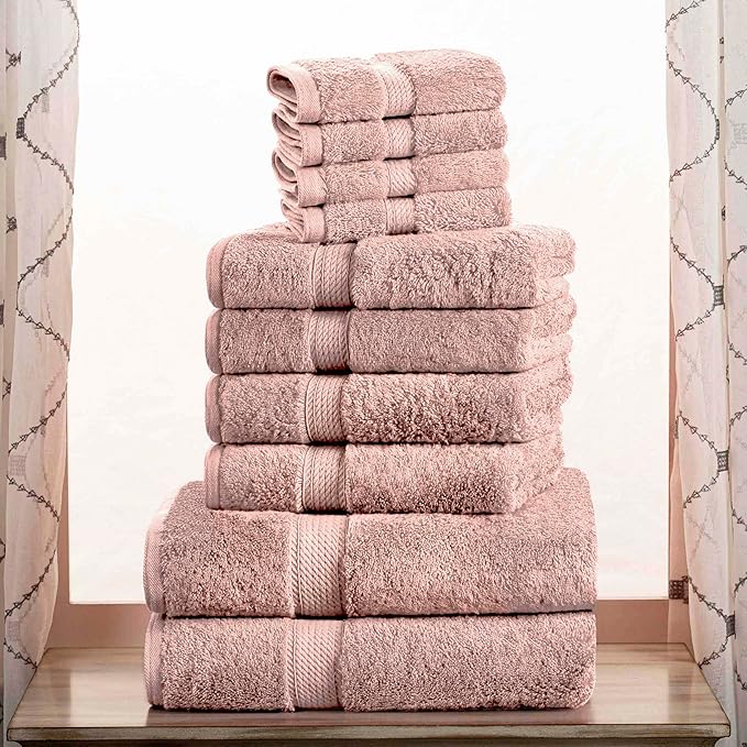 BLUENILEMILLS Madison Egyptian Cotton Towels, Towel Set for Bathroom, Shower, Hotel, Plush, 800 GSM, Highly Absorbent and Ultra-Soft Towels, Bath Essentials, 10 Piece Assorted Towel Set, Muted Mauve