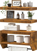 QEEIG Bathroom Floating Shelves for Wall - Shelf Over Toilet Paper Storage Farmhouse 16 inch Set of 3, Rustic Brown (028-40BN3)