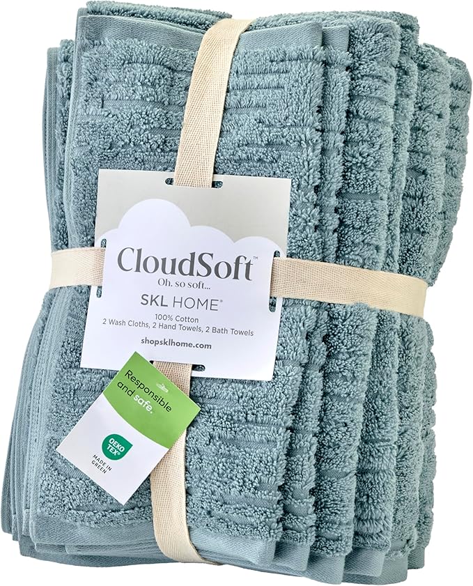 SKL Home CloudSoft Cotton Luxury 6 Pc Towel Set for Bath & Gift, Teal