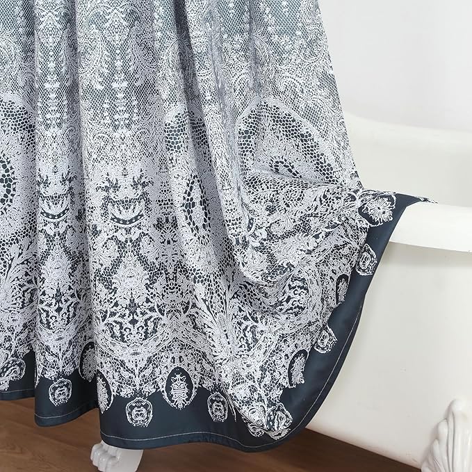 Chantilly Lace Shower Curtain - Heavyweight Polyester, Dark Gray to White Ombre Design, 72" W x 72" H