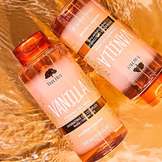 Tree Hut Vanilla Foaming Gel Wash, Moisturizing & Hydrating Body Wash with Shea Butter, Gently Cleanses for Soft, Fresh & Radiant Skin, Holiday Gift & Stocking Stuffer, 18 fl oz
