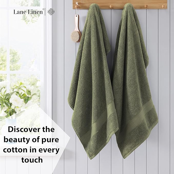 LANE LINEN 100% Mercerized Cotton Bath Sheet Set of 4 (35"x66") - Quick Drying, Ultra Soft & Durable Extra Large Towel Sets - Fade Resistant, Highly Absorbent - Oversized Daily Use Towels - Oil Green